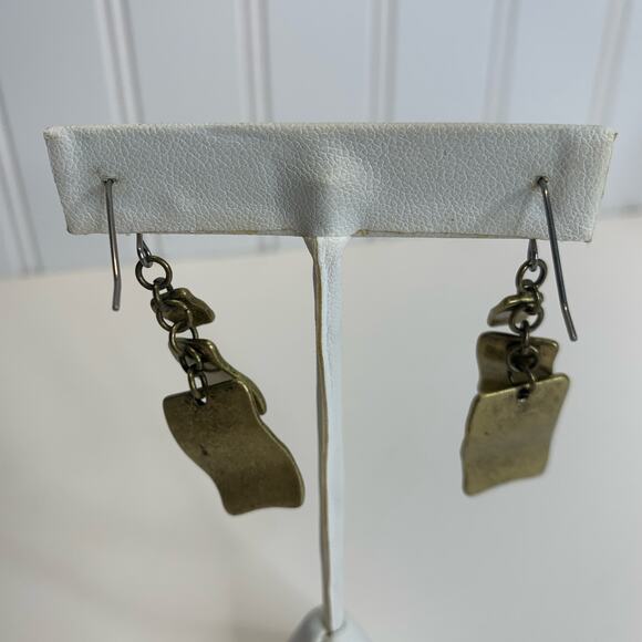 Hammered Bronze Rectangle Drop Earrings 1 3/4" Long - Picture 3 of 3